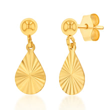 Load image into Gallery viewer, 9ct Yellow Gold Patterned Teardrop  Drop Earrings