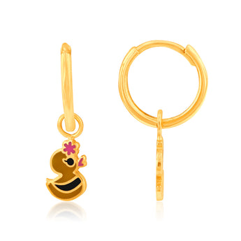 9ct Yellow Gold Coloured Dangling Duck On Sleeper Earrings