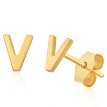 Load image into Gallery viewer, 9ct Yellow Gold Mini Initial &quot;V&quot; Stud Earrings