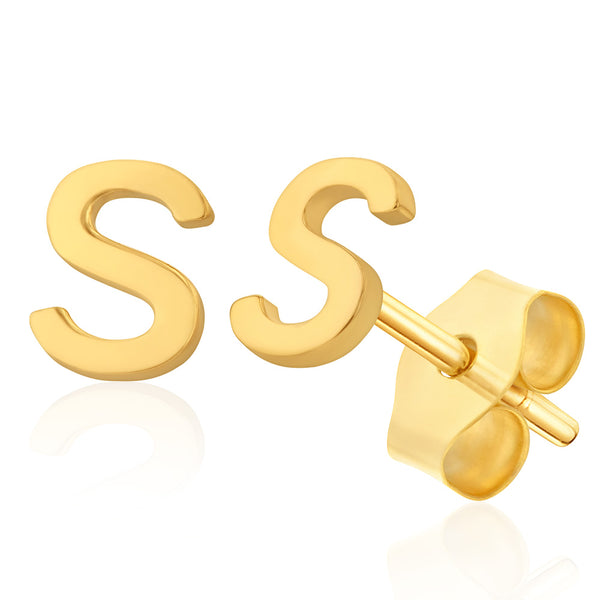 9ct Yellow Gold Mini Initial S Stud Earrings Grahams Jewellers