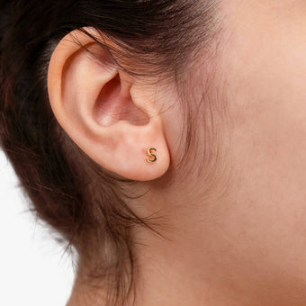 9ct Yellow Gold Mini Initial "S" Stud Earrings