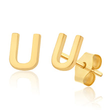 Load image into Gallery viewer, 9ct Yellow Gold Mini Initial &quot;U&quot; Stud Earrings
