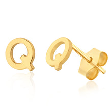 Load image into Gallery viewer, 9ct Yellow Gold Mini Initial &quot;Q&quot; Stud Earring