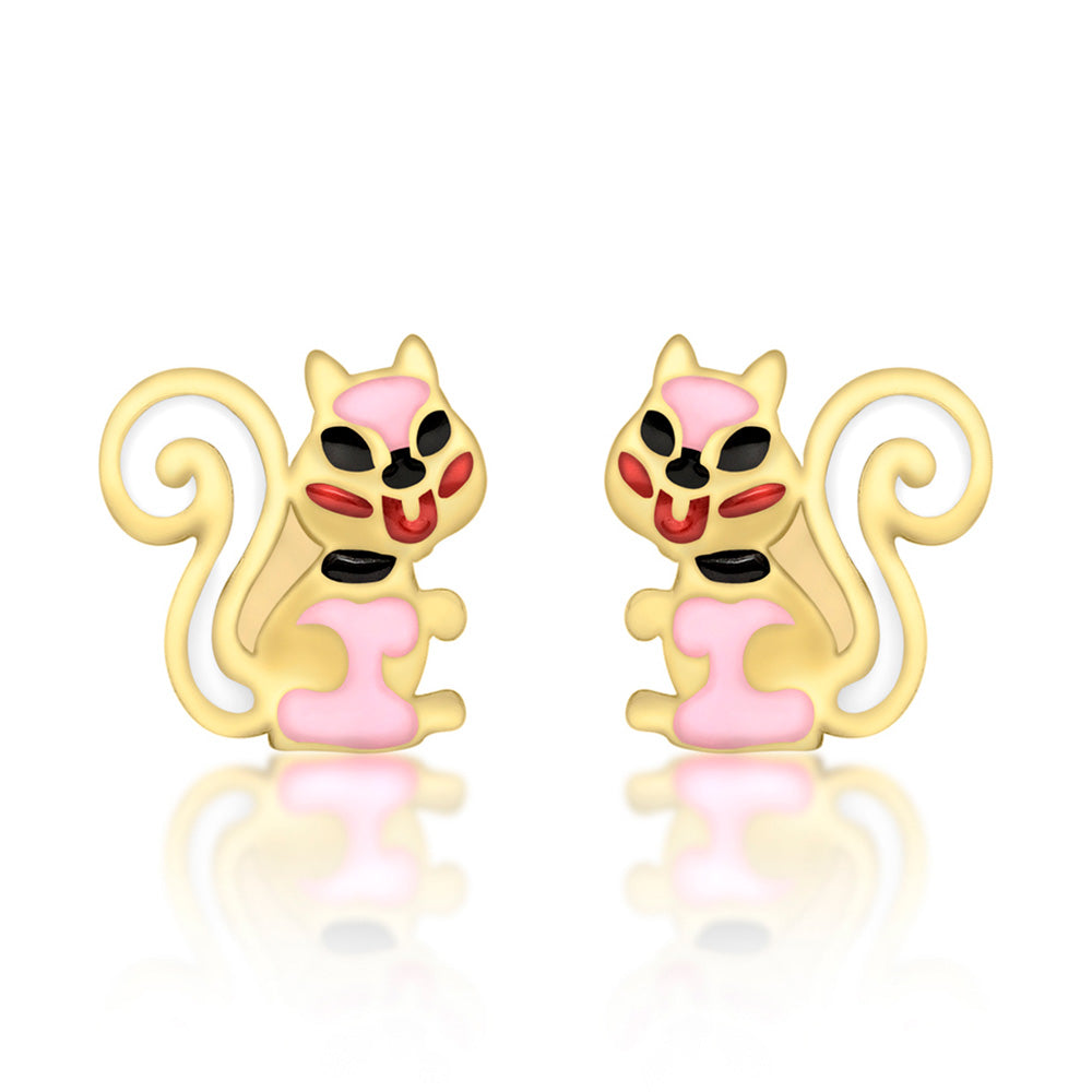 9ct Yellow Gold Enamel Squirrel Stud Earrings