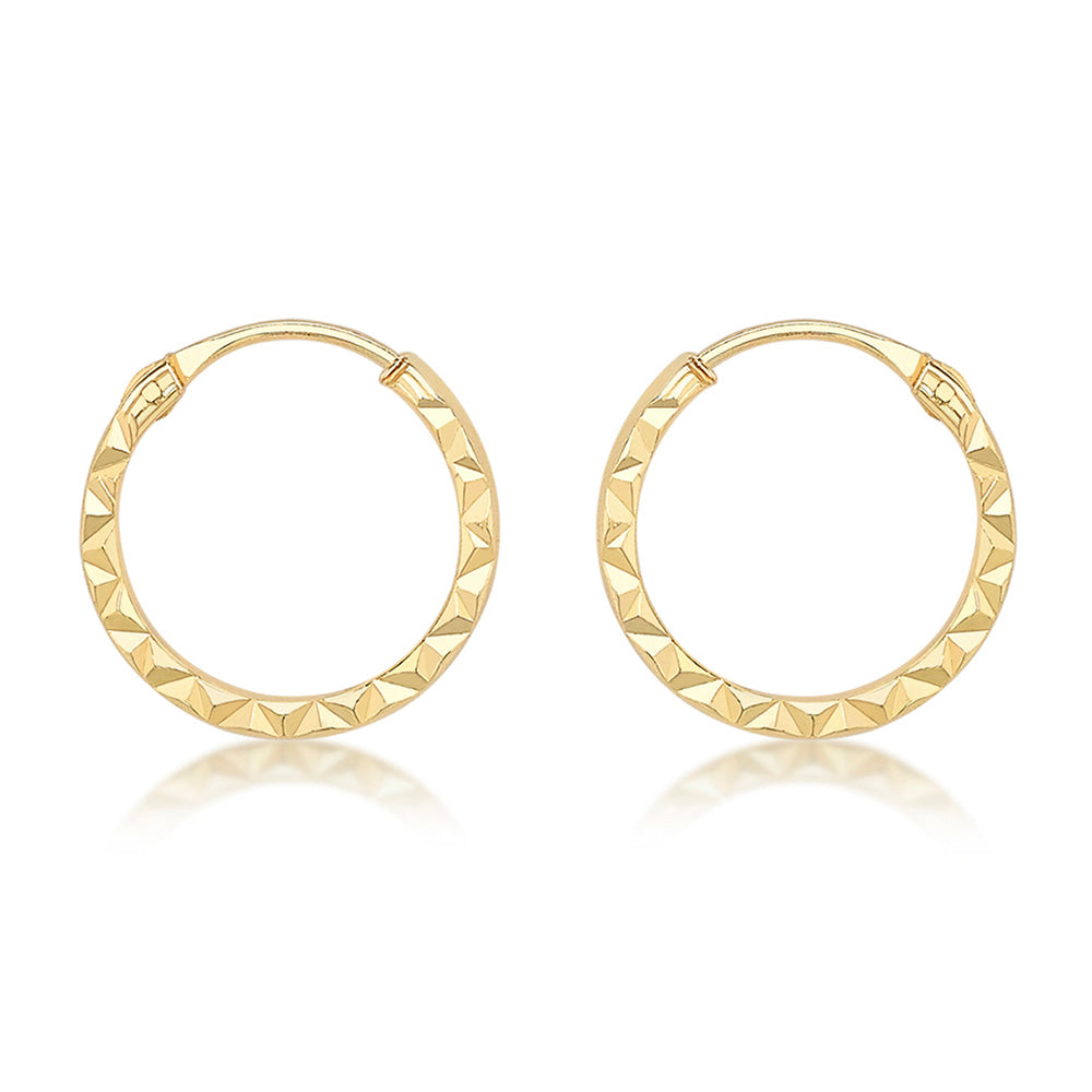 9ct Yellow Gold Diamond Cut 8mm Hoop Earrings