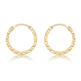 9ct Yellow Gold Diamond Cut 8mm Hoop Earrings