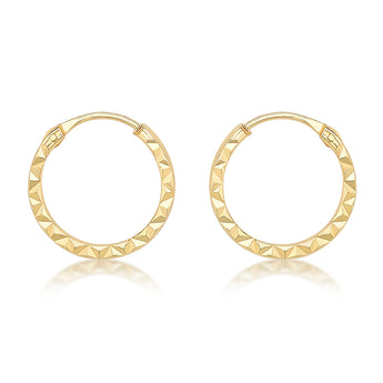 9ct Yellow Gold Diamond Cut 8mm Hoop Earrings