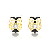 9ct Yellow Gold Enamel Owl Stud Earring