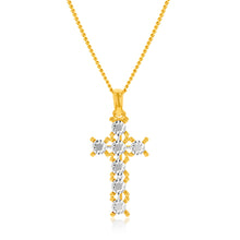 Load image into Gallery viewer, 9ct Yellow And White Gold Two Tone Diamond Cut Fancy Cross Pendant