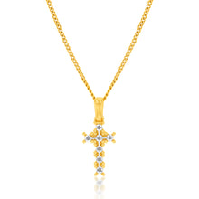 Load image into Gallery viewer, 9ct Yellow And White Gold Two Tone Diamond Cut Small Cross Pendant