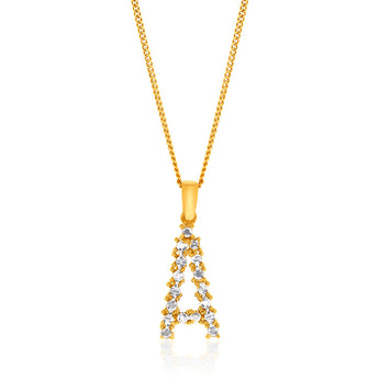 9ct Yellow And White Gold Two Tone Diamond Cut Initial "A" Pendant
