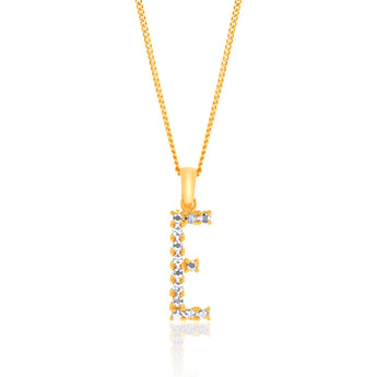9ct Yellow and White Gold Two Tone Diamond Cut Initial "E" Pendant