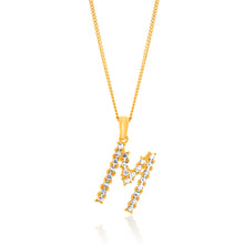 Load image into Gallery viewer, 9ct Yellow And White Gold Two Tone Diamond Cut Initial &quot;M&quot; Pendant