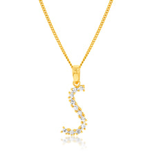 Load image into Gallery viewer, 9ct Yellow And White Gold Two Tone Diamond Cut Initial &quot;S&quot; Pendant