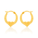9ct Yellow Gold Diamond Cut Heart On Hoop Earrings