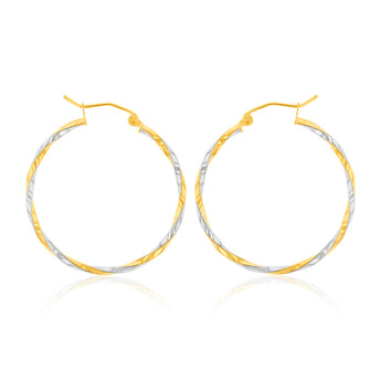 9ct Two Tone Gold High Polish Twist Hoop Earrings