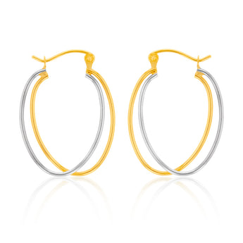 9ct Yellow And White Gold Double Hoop Earrings