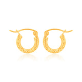 9ct Yellow Gold Diamond Cut 10mm Hoop Earrings