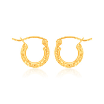 9ct Yellow Gold Diamond Cut 10mm Hoop Earrings