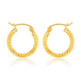 9ct Yellow Gold Diamond Cut 15mm Hoop Earrings