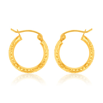 9ct Yellow Gold Diamond Cut 15mm Hoop Earrings
