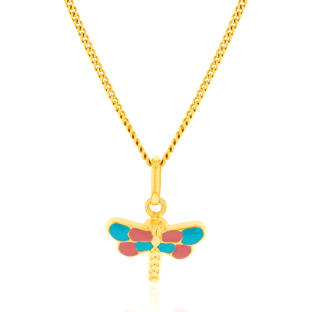 9ct Yellow Gold Dragonfly Enamel Pendant