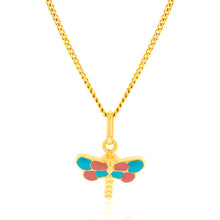 Load image into Gallery viewer, 9ct Yellow Gold Dragonfly Enamel Pendant