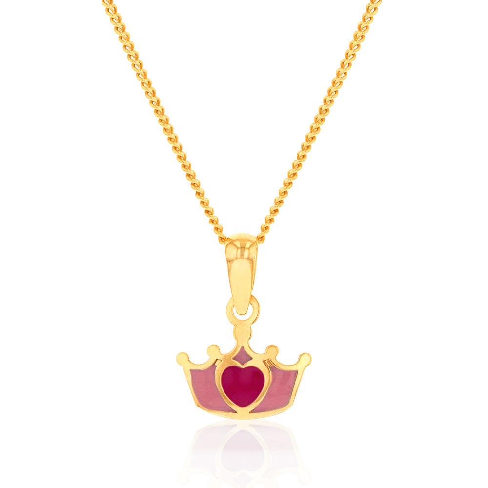 9ct Yellow Gold Red Heart On Crown Pendant