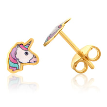 Load image into Gallery viewer, 9ct Yellow Gold Unicorn Stud Earrings