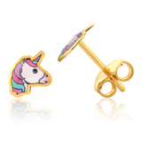 9ct Yellow Gold Unicorn Stud Earrings