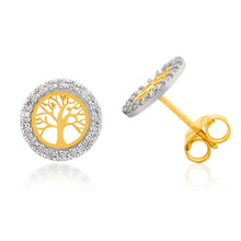 Load image into Gallery viewer, 9ct Yellow Gold Round Tree Of Life Stud Earrings