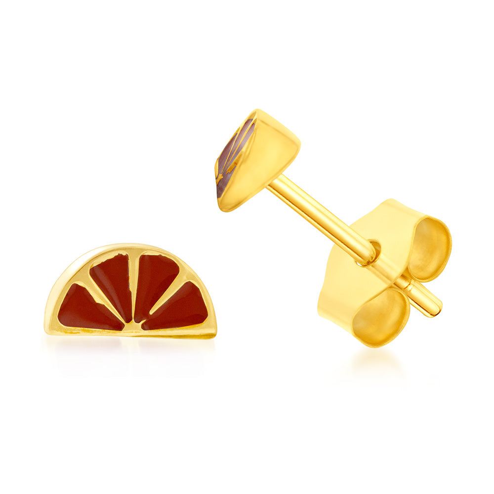 9ct Yellow Gold Slice Of Orange Lime Stud Earrings