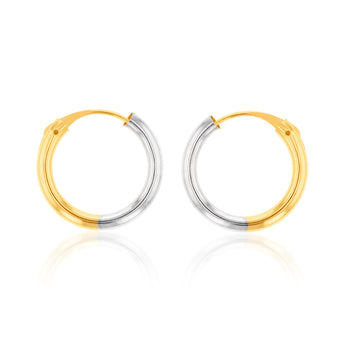 9ct Yellow And White Gold Two Tone 14mm Sleeper Earrings