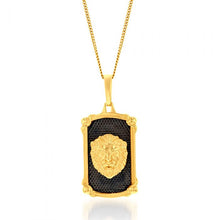 Load image into Gallery viewer, 9ct Yellow Gold Lion Head On Black Rectangle Medallion Pendant