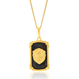 9ct Yellow Gold Lion Head On Black Rectangle Medallion Pendant