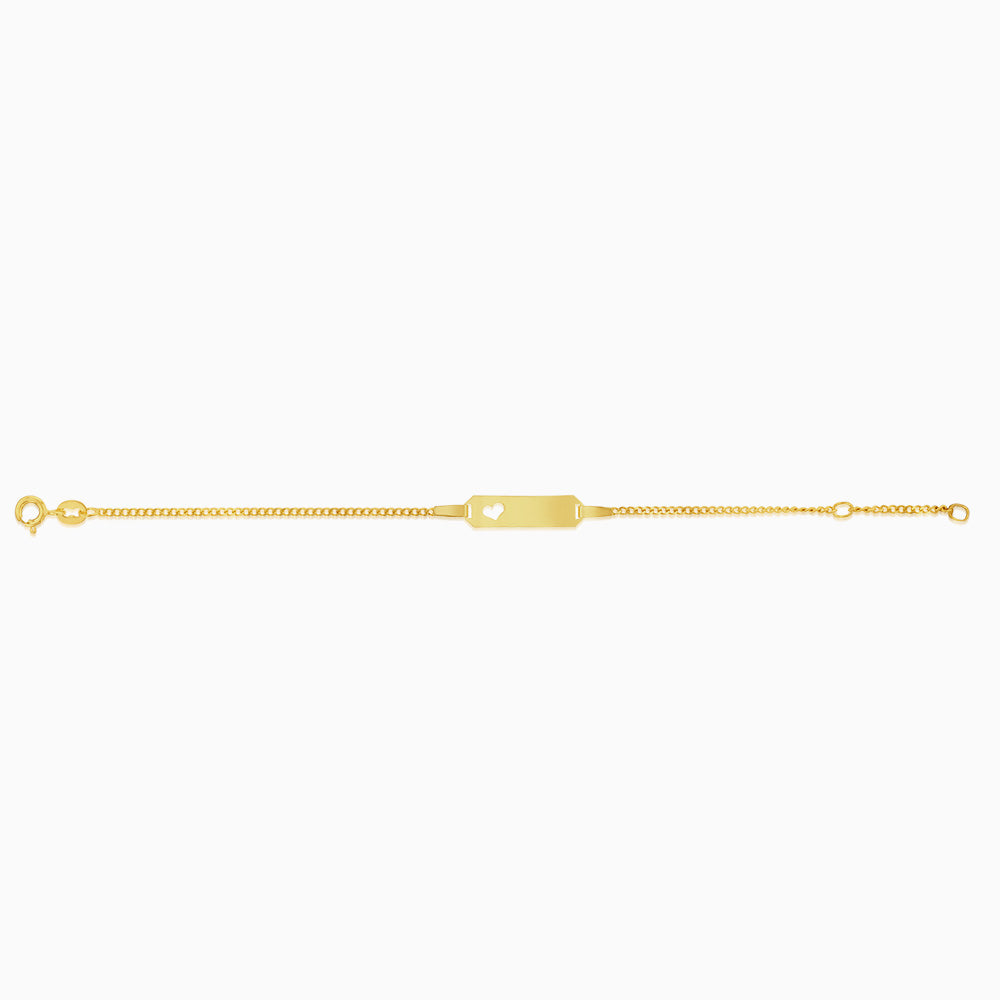 9ct Yellow Gold Diamond Cut Curb Heart ID 15cm Baby Bracelet