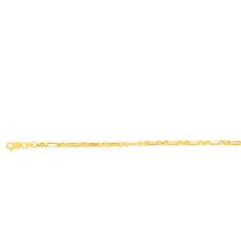 9ct Yellow Gold Diamond Cut Figaro Belcher 19cm Bracelet