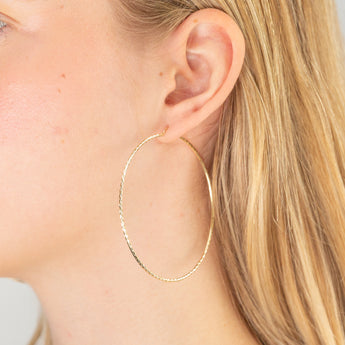9ct Yellow Gold 60mm Diamond Cut Hoop Earrings