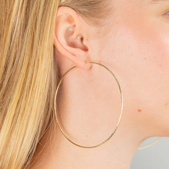 9ct Yellow Gold 70mm Diamond Cut Hoop Earrings