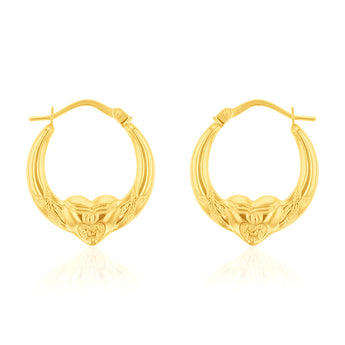 9ct Yellow Gold Heart Creole Earrings