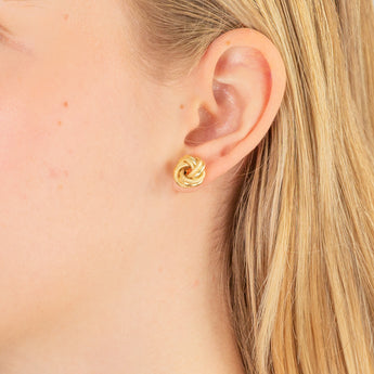 9ct Yellow Gold Textured & Polished Double Knot Stud Earrings
