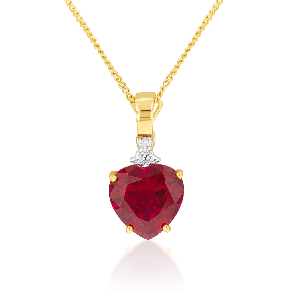 9ct Yellow Gold Created Ruby and Diamond Enhancer Pendant
