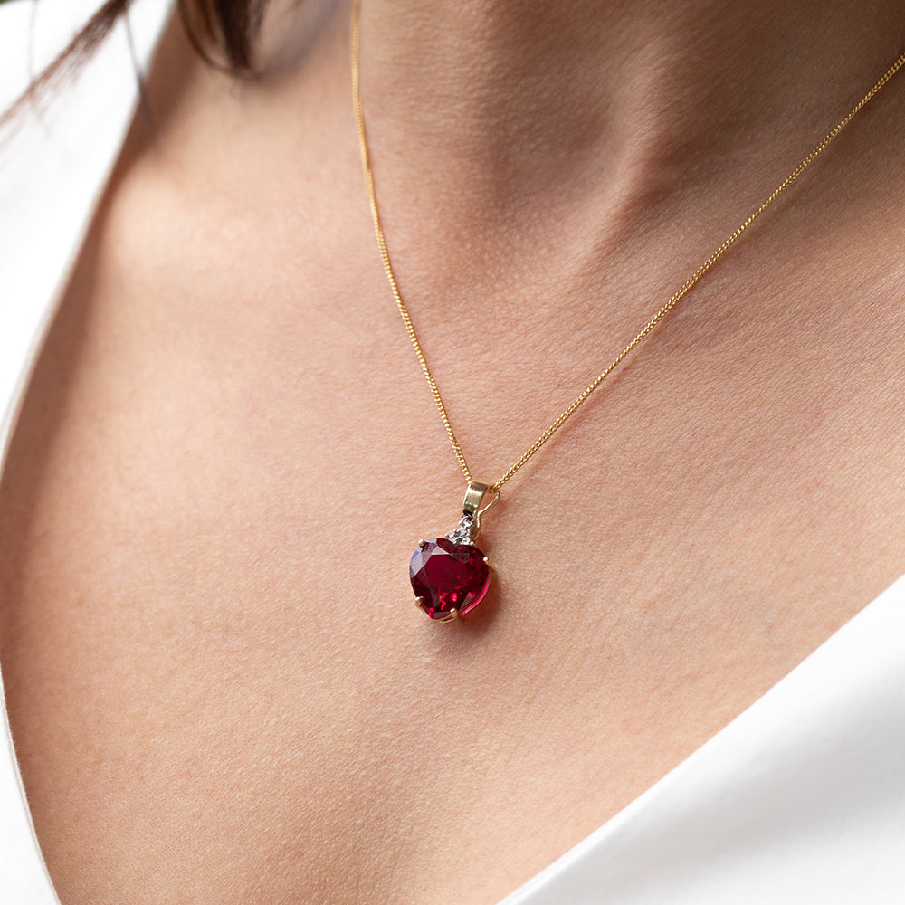 9ct Yellow Gold Created Ruby and Diamond Enhancer Pendant