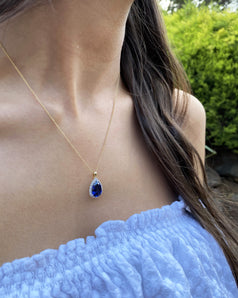 9ct Yellow Gold Created Sapphire and Cubic Zirconia Pendant