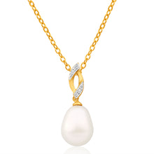 Load image into Gallery viewer, 9ct Alluring Yellow Gold Freshwater Pearl and Diamond Pendant