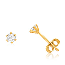 Load image into Gallery viewer, 9ct Yellow Gold Cubic Zirconia 3mm 6 Claw Stud Earrings