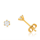 9ct Yellow Gold Cubic Zirconia 3mm 6 Claw Stud Earrings