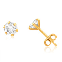 Load image into Gallery viewer, 9ct Yellow Gold Cubic Zirconia 5mm 6 Claw Stud Earrings