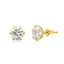 Load image into Gallery viewer, 9ct Yellow Gold Cubic Zirconia 7mm 6 Claw Stud Earrings
