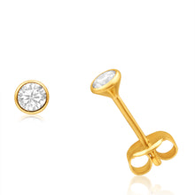 Load image into Gallery viewer, 9ct Yellow Gold Cubic Zirconia 3mm Bezel Set Stud Earrings